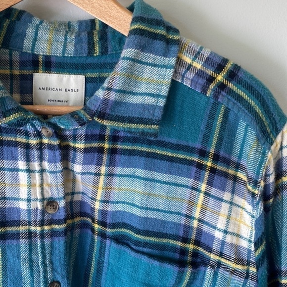 AMERICAN Eagle oversized fit boyfriend plaid flannel button down shirt Sz S - Picture 9 of 10